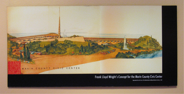 An early drawing of Wright's plan for the Marin County Civic Center.